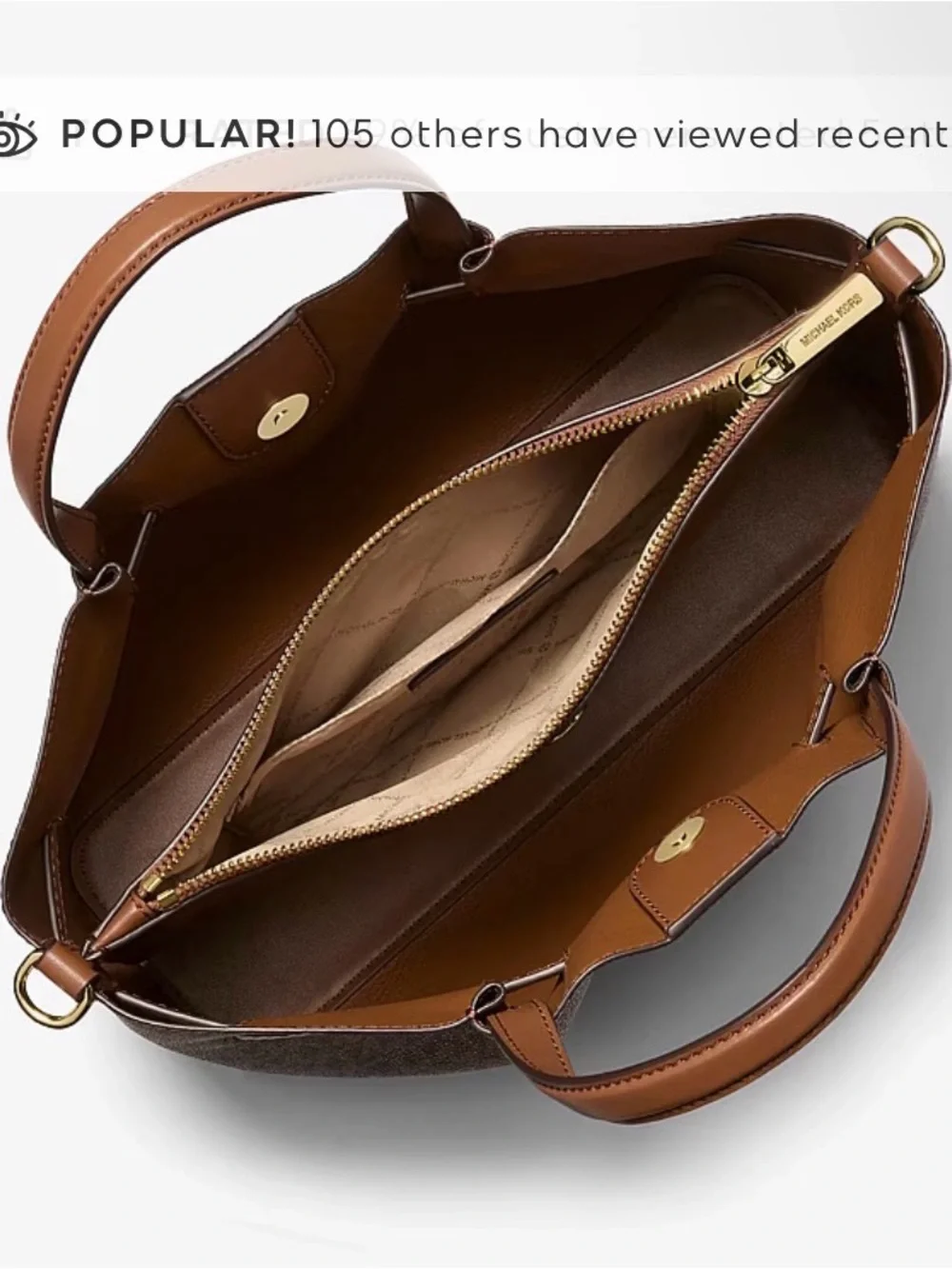 NWT Michael Kors Medium Carson Satchel with Tan Trim and Gold Hardware - Picture 2 of 4